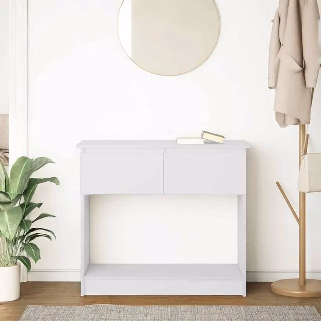Berkfield Home Modern Console Table with Drawers, White, W: 85.5 cm, D: 38.5 cm, H: 74.5 cm