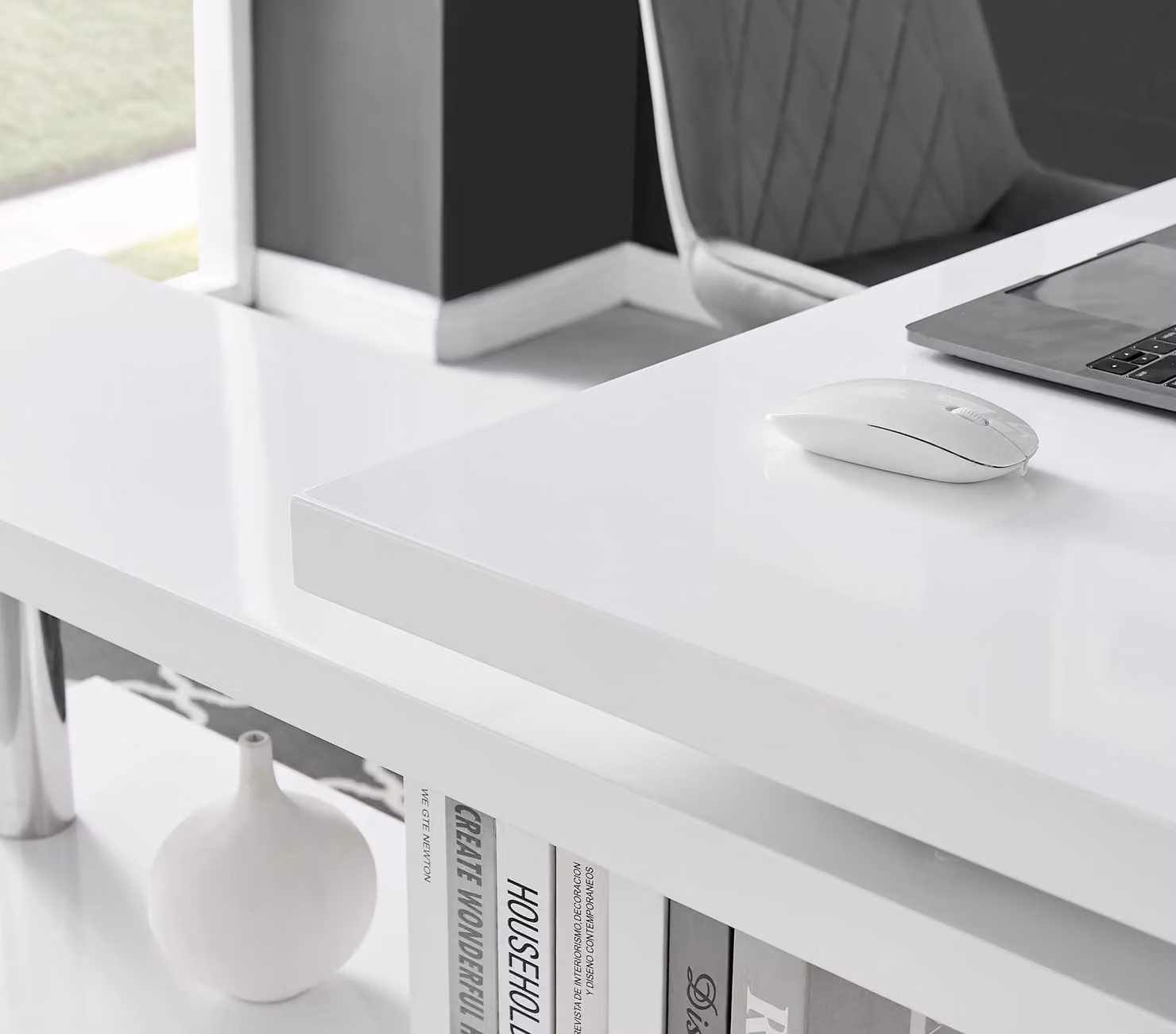 FurnitureboxUK Siena White High Gloss Modern Writing Desk with Rotating Top – 4