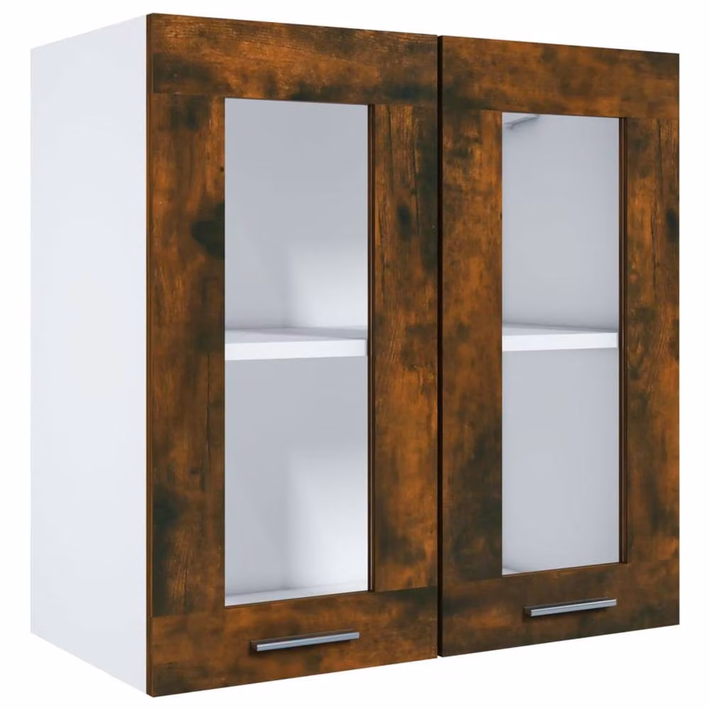 Berkfield Home Hanging Glass Cabinet in Smoked Oak Brown, W: 60 cm, D: 31 cm, H: 60 cm – 2