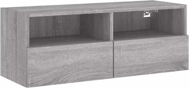 Berkfield Home Grey Sonoma Wall Mounted TV Cabinet with Internal Shelves and Hinged Doors, W/D/H: 80 x 30 x 30 cm – 1