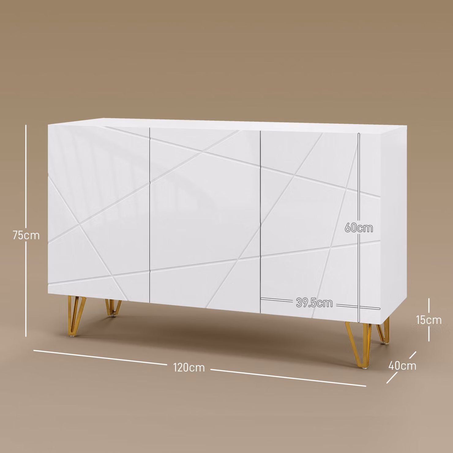 HOMCOM White High Gloss Storage Cabinet with Adjustable Shelves and Gold Tone Hairpin Legs – 2