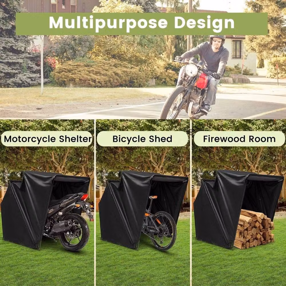 Kelvenix Heavy-Duty Portable Outdoor Motorcycle Shelter in Black with Window – 3