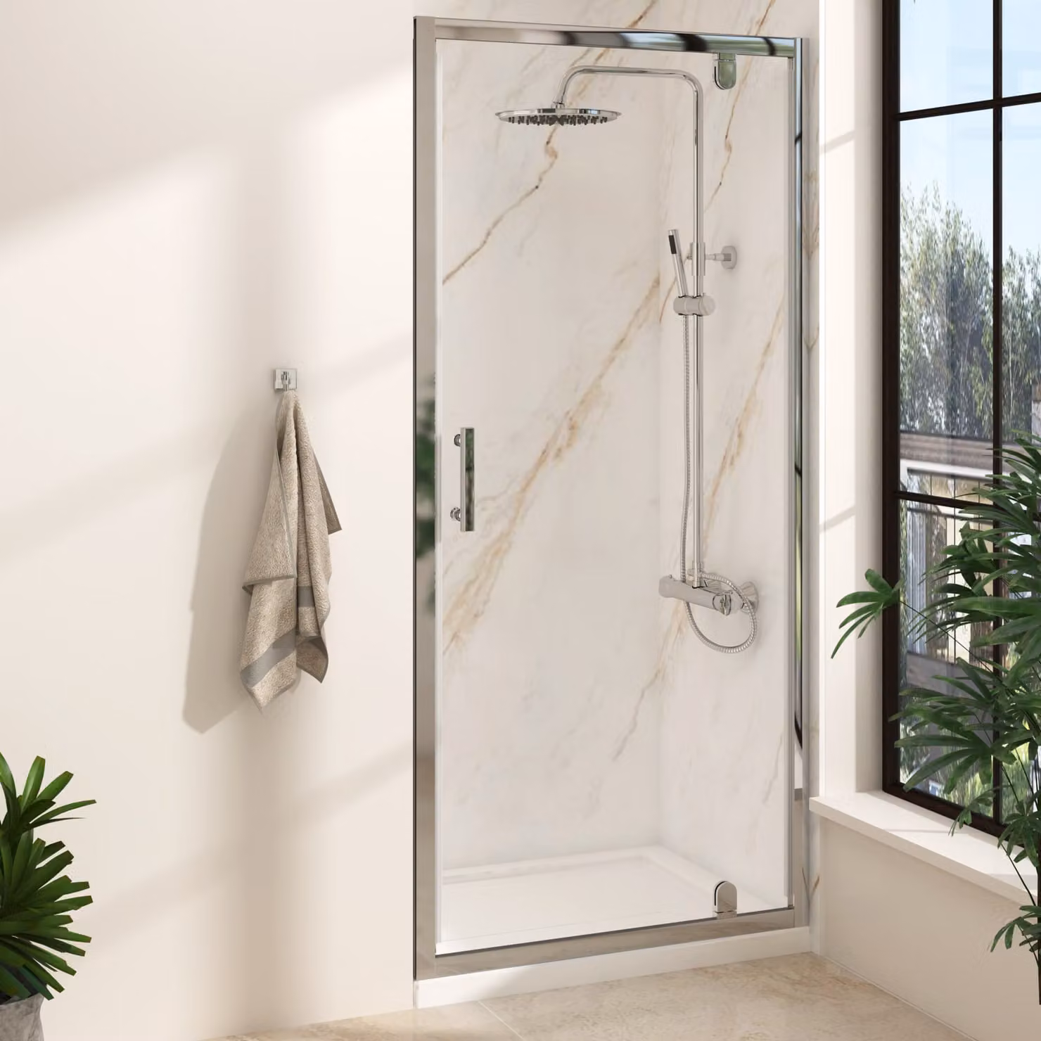 Royal Bathrooms Cube 6mm Pivot Shower Door, Transparent, W: 90 cm, H: 185 cm