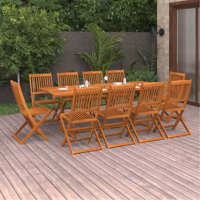 Berkfield Home 11 Piece Garden Dining Set in Brown Oiled Solid Acacia Wood
