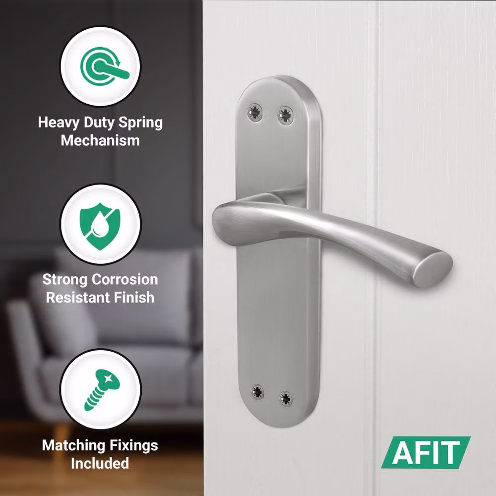 AFIT Satin Nickel Twist Handle Latch and Hinges Set with Novi Backplate in Silver – 2