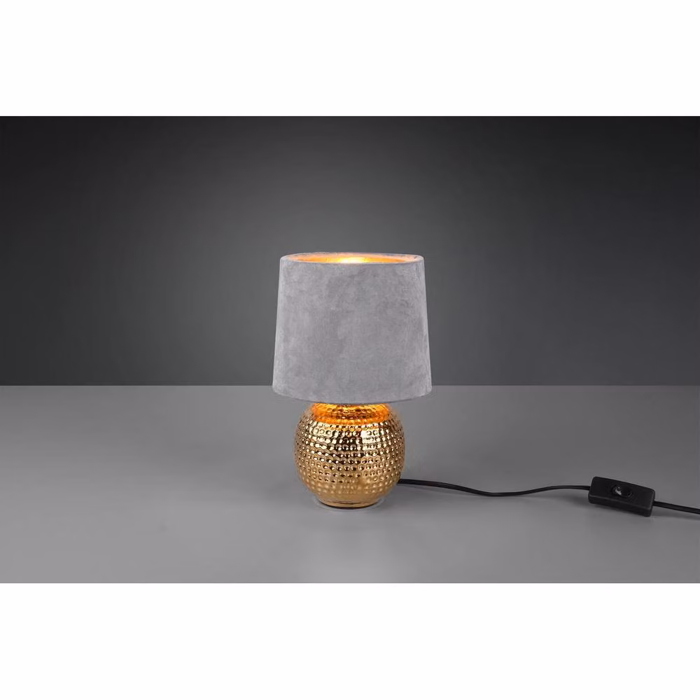 Netlighting Sophia Modern Table Lamp with Round Tapered Grey Fabric Shade and Gold Brass Base – 2