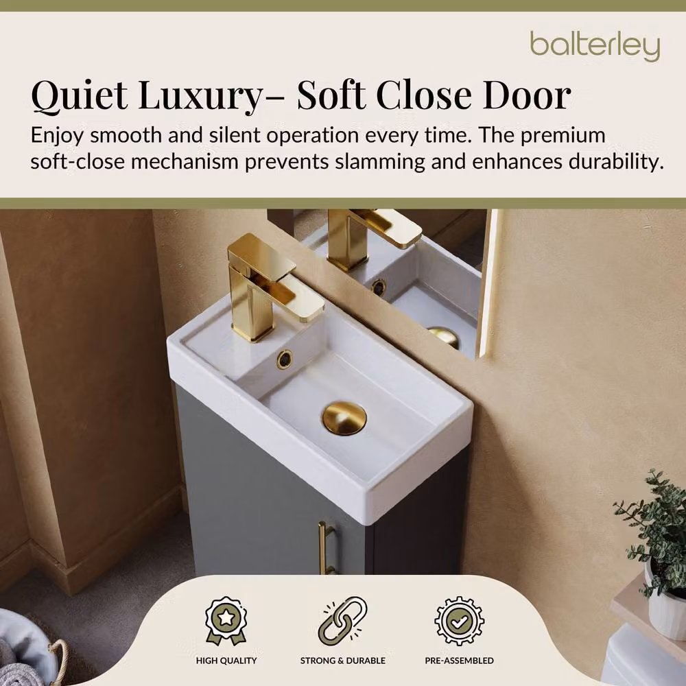 Balterley Gloss Grey Freestanding Floor Standing Vanity Basin with Brushed Brass Handle, Width: 40 cm – 3