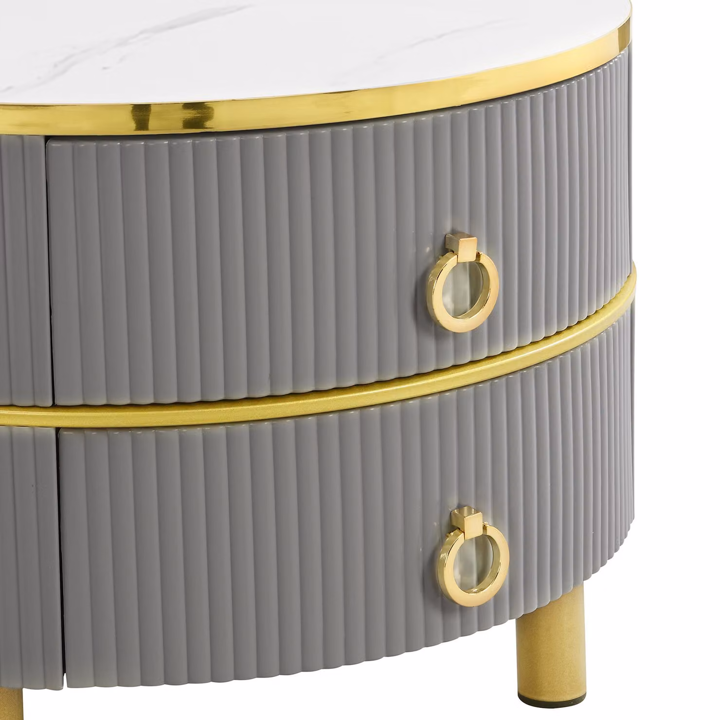 Aosom 2-in-1 Round Coffee Table Set with High-Gloss Tops and 2 Drawers, White and Grey, W: 70 cm, D: 70 cm, H: 46 cm – 4