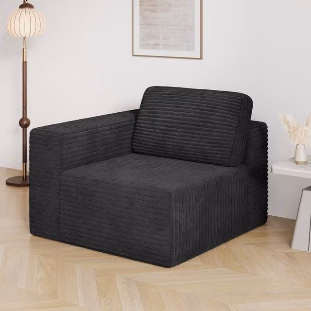Dprodo Corduroy Modular Sofa, Left Seat Only, Black, W/D/H: 101 x 101 x 82 cm – 1