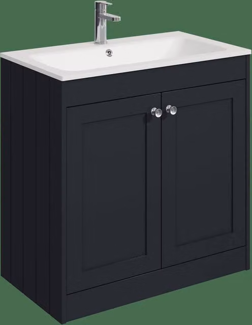 Balterley 800mm Floor Standing 2 Door Bathroom Unit with Stone Basin and 1 Tap Hole, Dark Grey