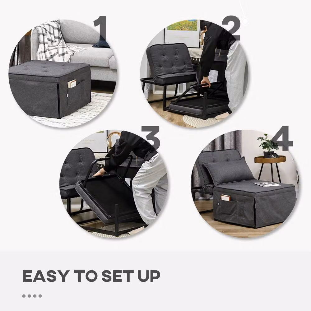STILVORA Modern Grey Fabric Sleeper Chair Bed with Adjustable Backrest and Ottoman – 7