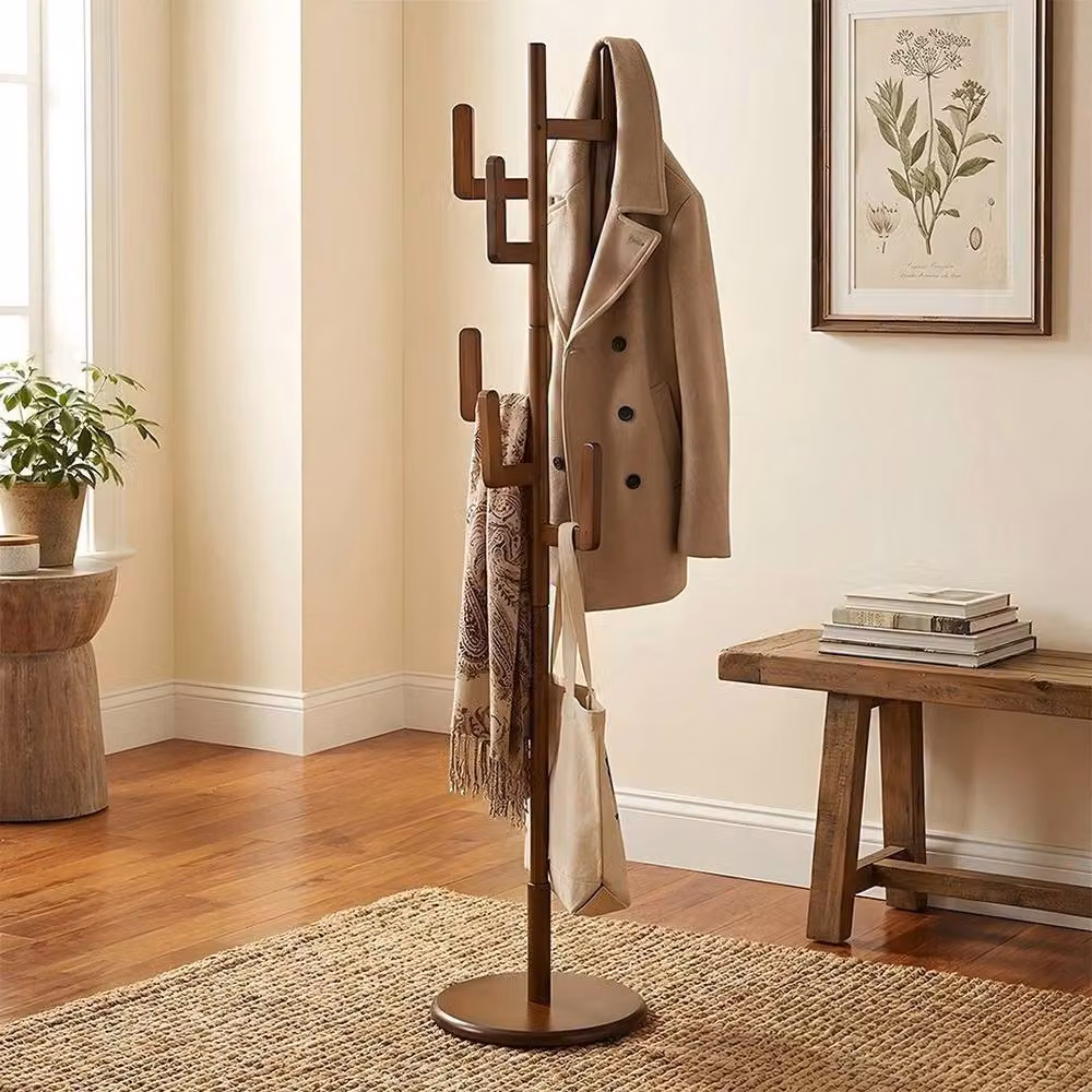 KORVIXA Walnut Solid Wood Hall Tree Branch Hanger Stand in Brown, W/H: 90 x 90 cm – 2