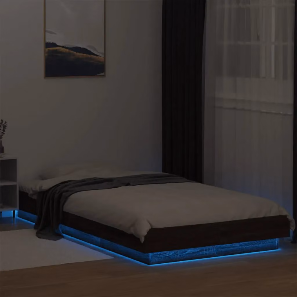 Berkfield Home Modern Bed Frame with LED Lights and USB Charging Port in Brown Oak, W/D/H: 90 x 190 cm – 3