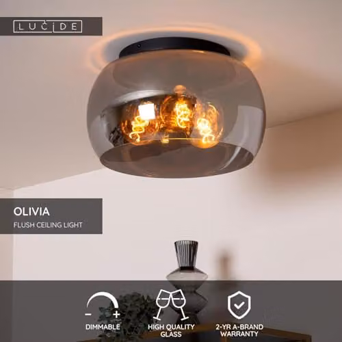 Lucide Olivia Dimmable Round Flush Ceiling Light in Grey, Diameter: 40 cm – 2
