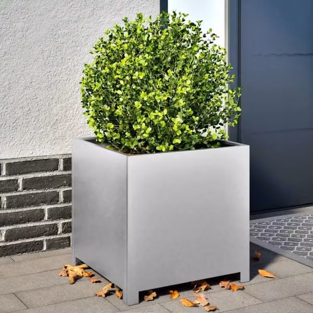 Berkfield Home Galvanised Steel Garden Planter Tub in Silver, W/D/H: 50 x 50 x 50 cm – 1