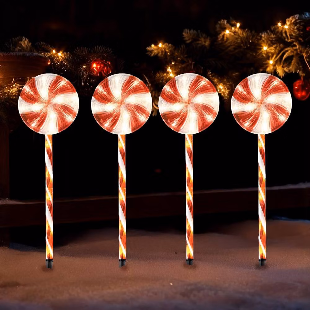Shatchi Red Lollipop Candy Cane LED Lights Set of 4 with 72 LEDs and 8 Modes, Height: 63 cm – 2