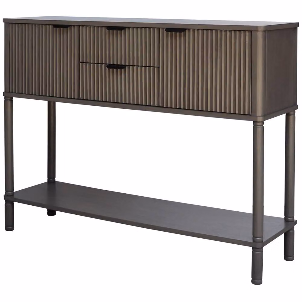 Wyld Haus Sagevale Brown Ribbed Wood Console Table with 2 Doors and 2 Drawers – 2