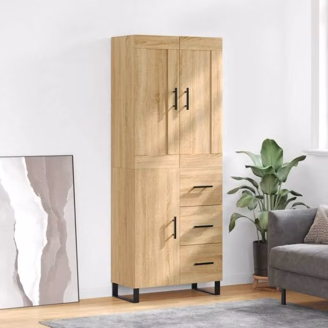 Berkfield Home Sonoma Oak Highboard in Brown, W/D/H: 69.5 x 34 x 180 cm