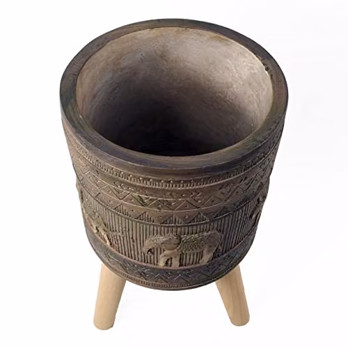 Leaf Zandi Elephant Extra Large Cachepot Planter, Brown Wood and Plastic, W/D/H: 40 x 40 x 21.5 cm – 4
