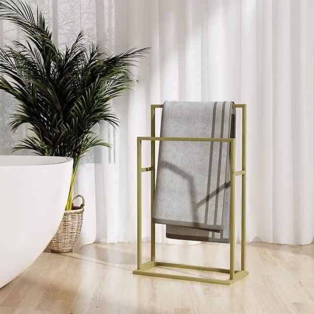Berkfield Home Freestanding Metal Towel Rack in Matt Gold, W/D/H: 48 x 24 x 78.5 cm – 1