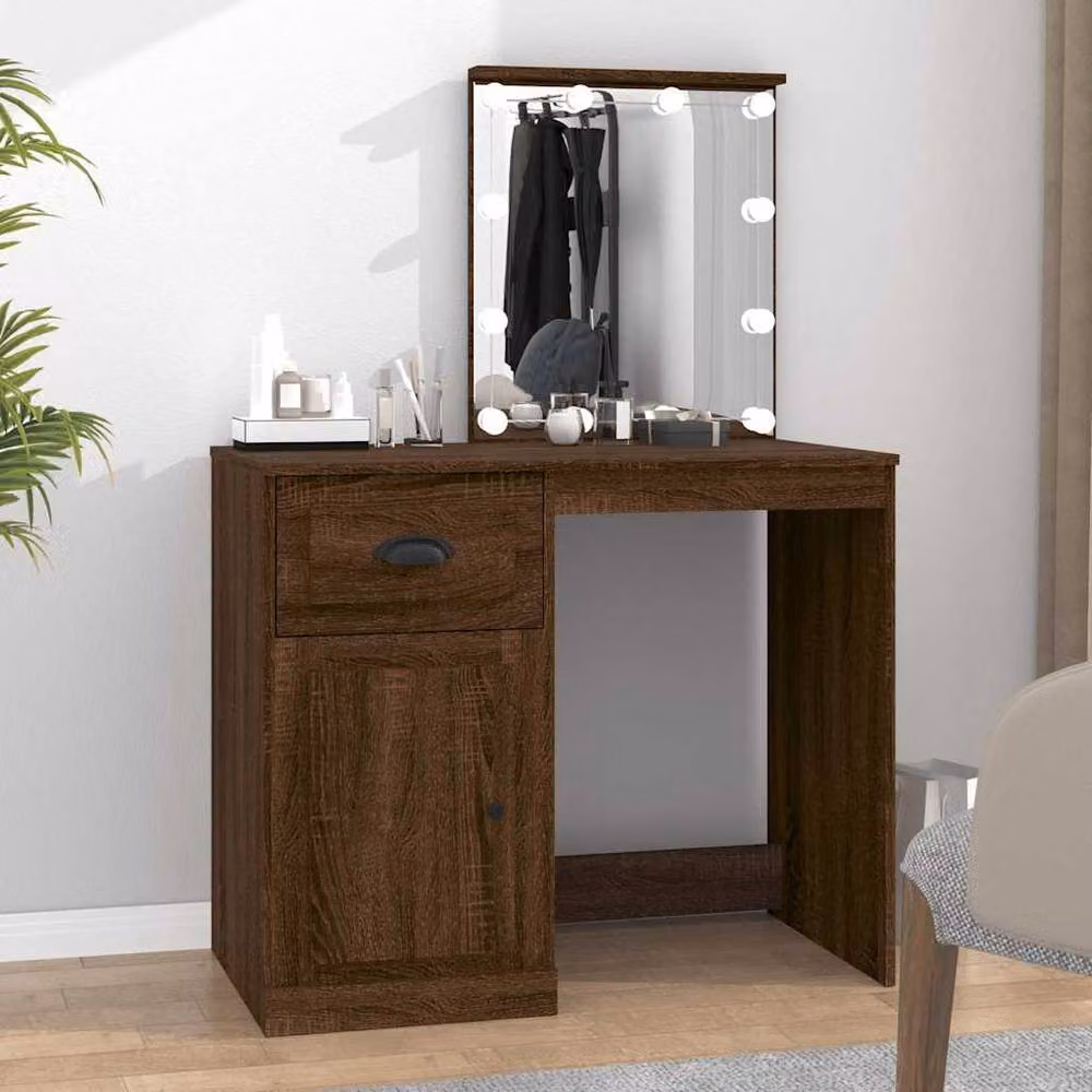Berkfield Home Modern Hollywood LED Dressing Table in Brown Oak, W/D/H: 90 x 50 x 132.5 cm – 2