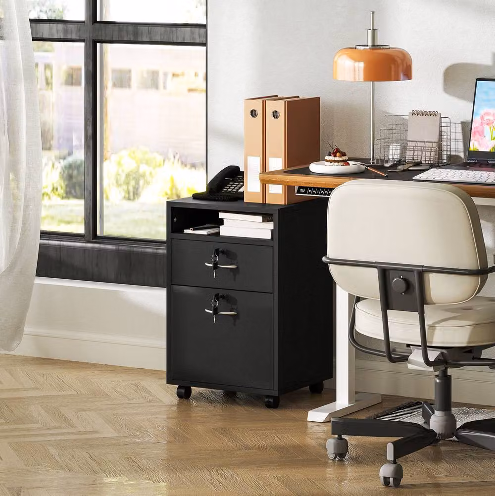 STILVORA Black Filing Cabinet with Drawer, Lock and Castors, Width: 60 cm – 3