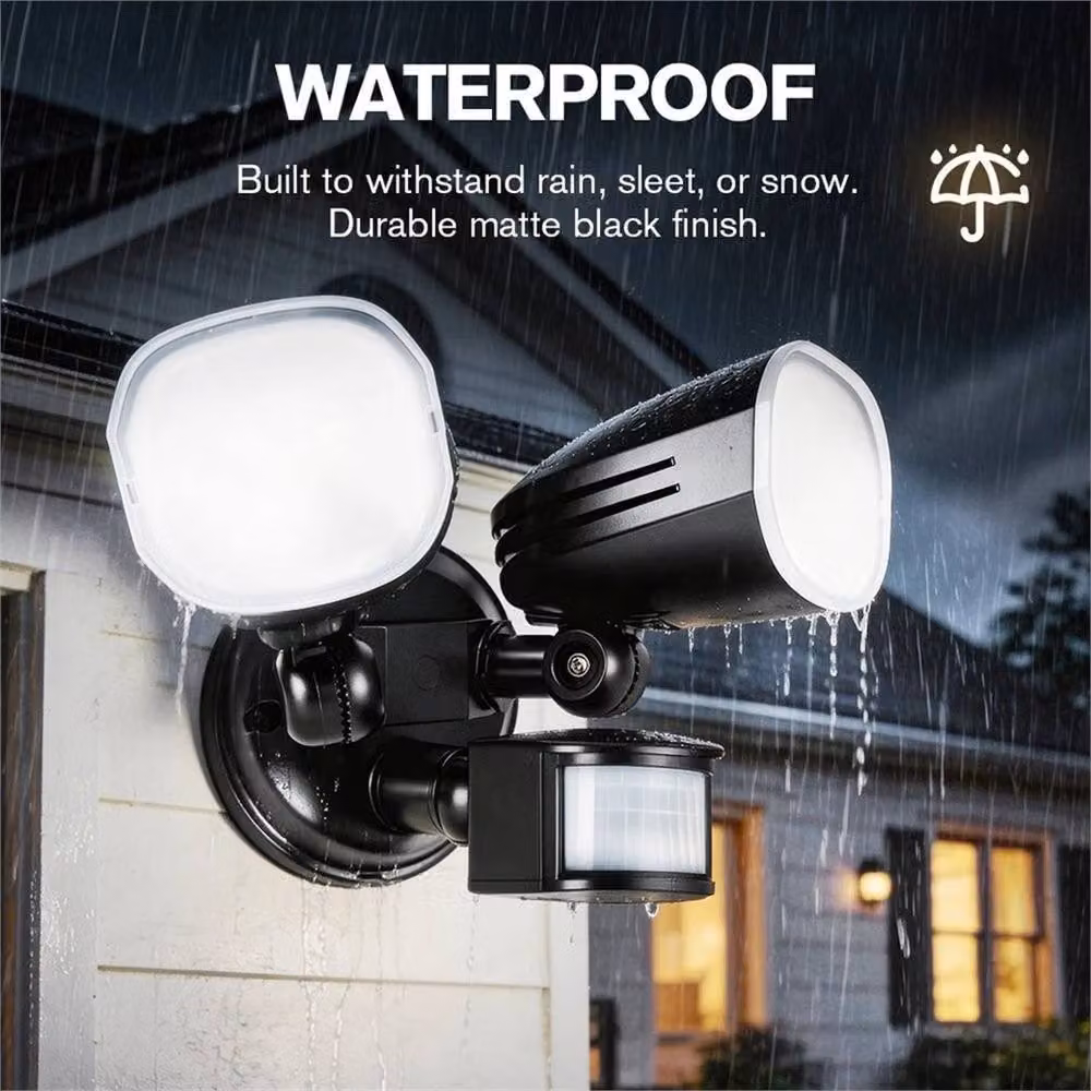 NESTLUNE 200W 2-Head LED Motion Sensor Outdoor Floodlight in Black, W/H: 140 cm – 5