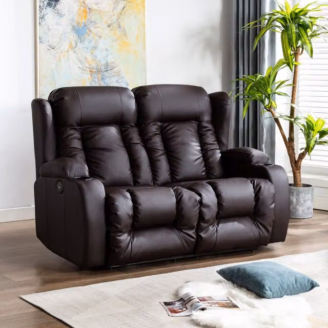 More4Homes Caesar 2 Seater Electric High Back Bonded Leather Recliner Sofa in Brown – 1