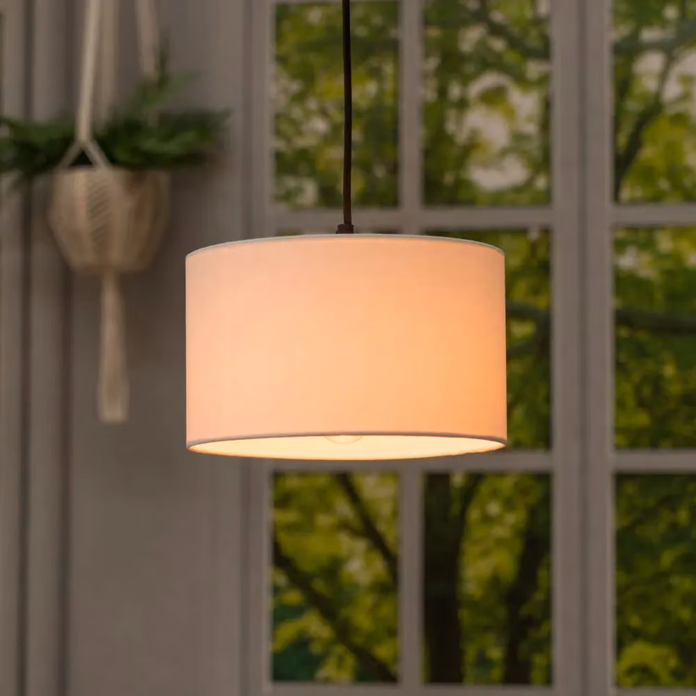 ValueLights Pair of White Fabric Modern Drum Ceiling Lamp Shades with Reducer Ring, Width: 25 cm, Height: 15 cm – 2