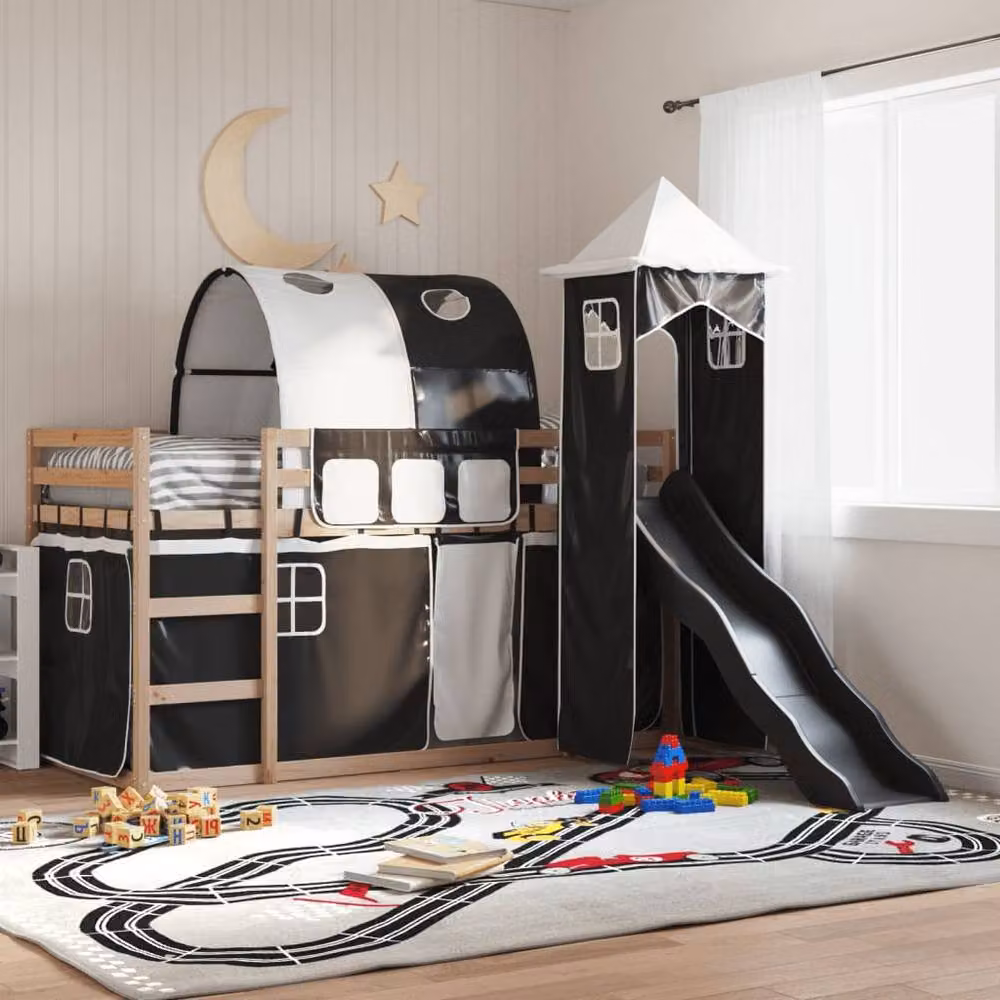 Berkfield Home Solid Wood Bunk Bed with Slide in White and Black, W: 80 cm, L: 200 cm – 2