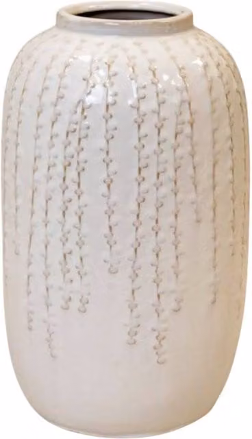 Four Candle Large Cream Ceramic Ribbed Tabletop Vase