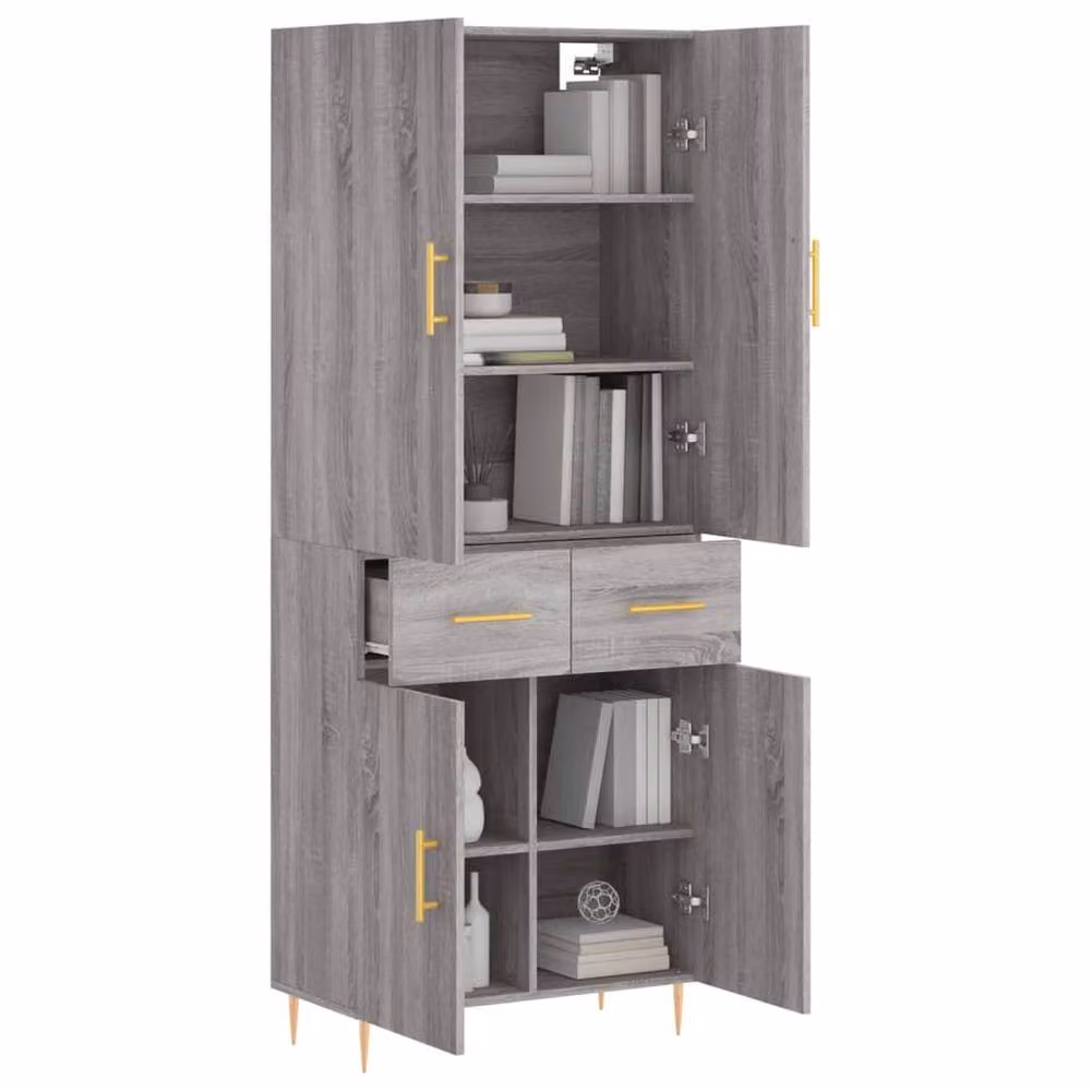 Berkfield Home Grey Sonoma Modern Highboard with Hinged Doors and Internal Shelves, W/D/H: 69.5 x 34 x 180 cm – 2