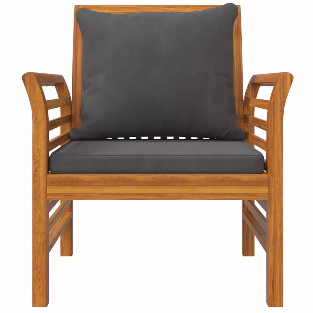 Berkfield Home Set of 2 Acacia Wood Garden Sofa Chairs in Brown with Dark Grey Cushions – 4