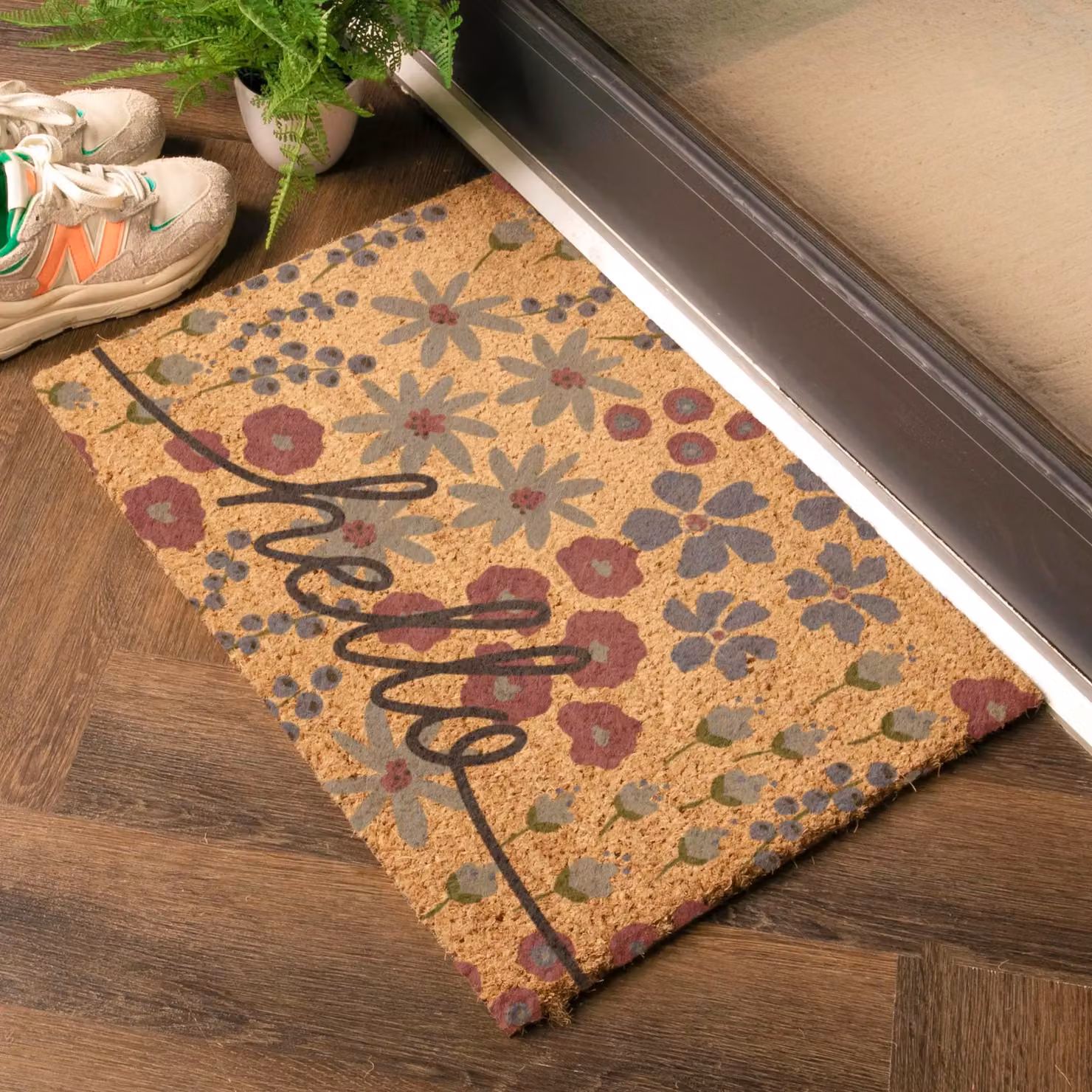 Artsy Mats Hello Scribbly Floral Coir Doormat in Brown, W/D: 60 x 40 cm – 2