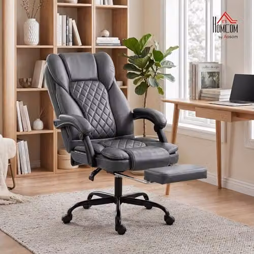 HOMCOM Grey Executive Home Office Chair with Headrest and 360 Degree Swivel – 2