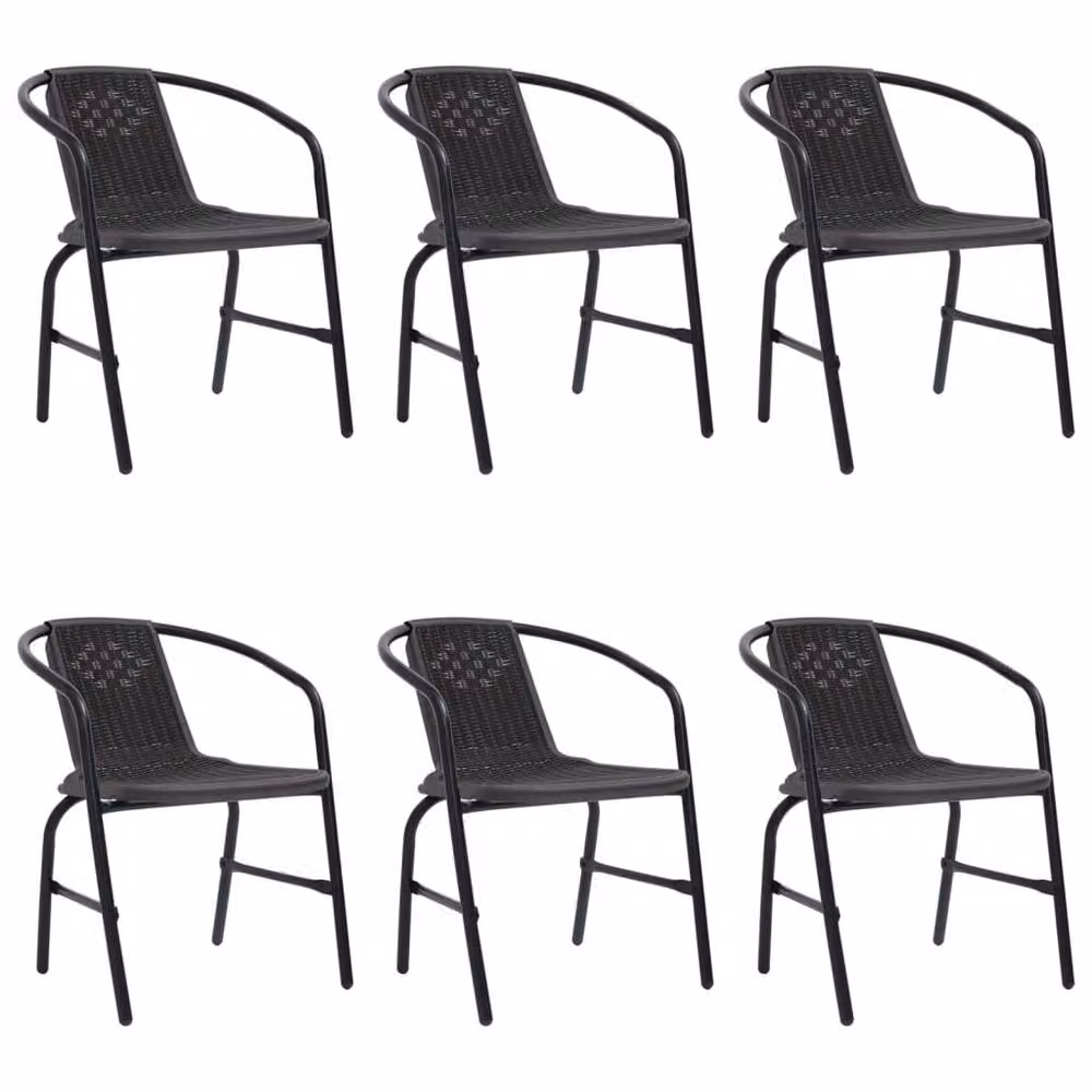 Berkfield Home Set of 6 Modern Black Plastic Rattan and Steel Garden Chairs – 2