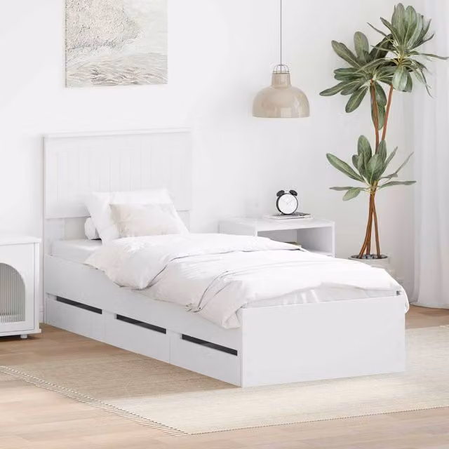 Berkfield Home Modern Bed Frame with Drawers in White, Engineered Wood, W: 75 cm, L: 190 cm