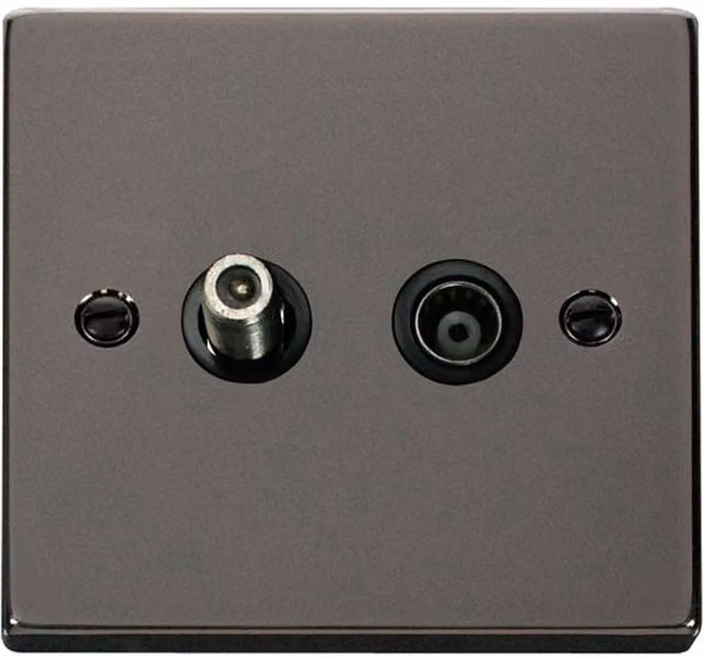 SE HOME Black Nickel 1 Gang Flush Satellite Coaxial Socket with Plate