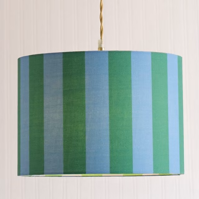 Callie Large Colour Clash Fabric Cylinder Ceiling Drum Lamp Shade in Blue and Multicolour