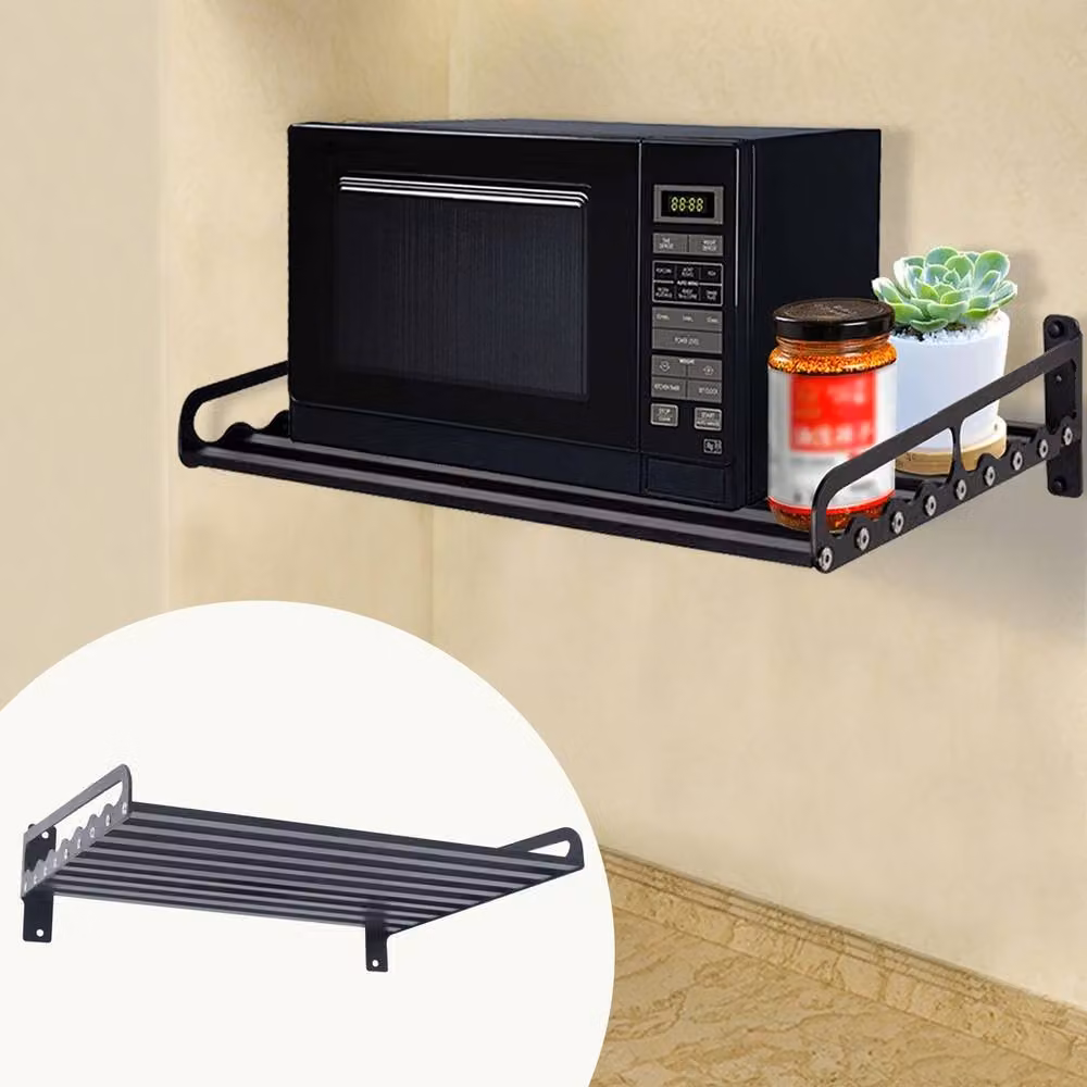 Ventryn Black Wall Mounted Metal Microwave Oven Bracket and Kitchen Storage Holder – 3