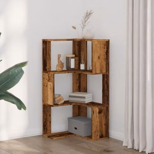 vidaXL 3-Tier Corner Bookcase in Brown Old Wood, W/D/H: 50 x 50 x 102 cm – 2