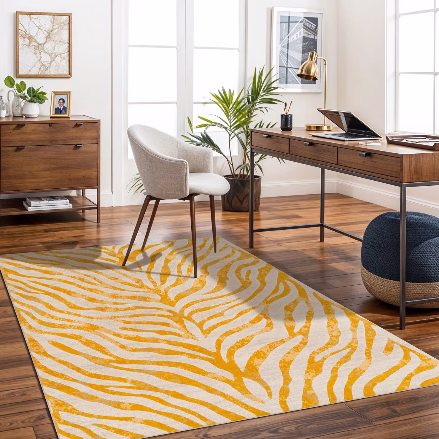 Livabliss Boho Zebra Animal Print Rug in Grey, Beige and Yellow, W: 80 cm, L: 220 cm – 3