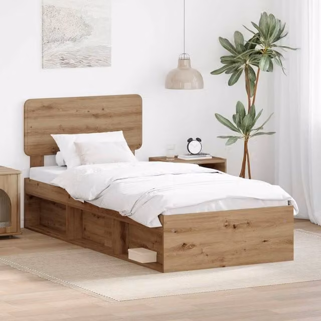Berkfield Home Artisan Oak Bed Frame in Brown, Solid Pine and Wood, W/D/H: 90 x 190 cm – 1