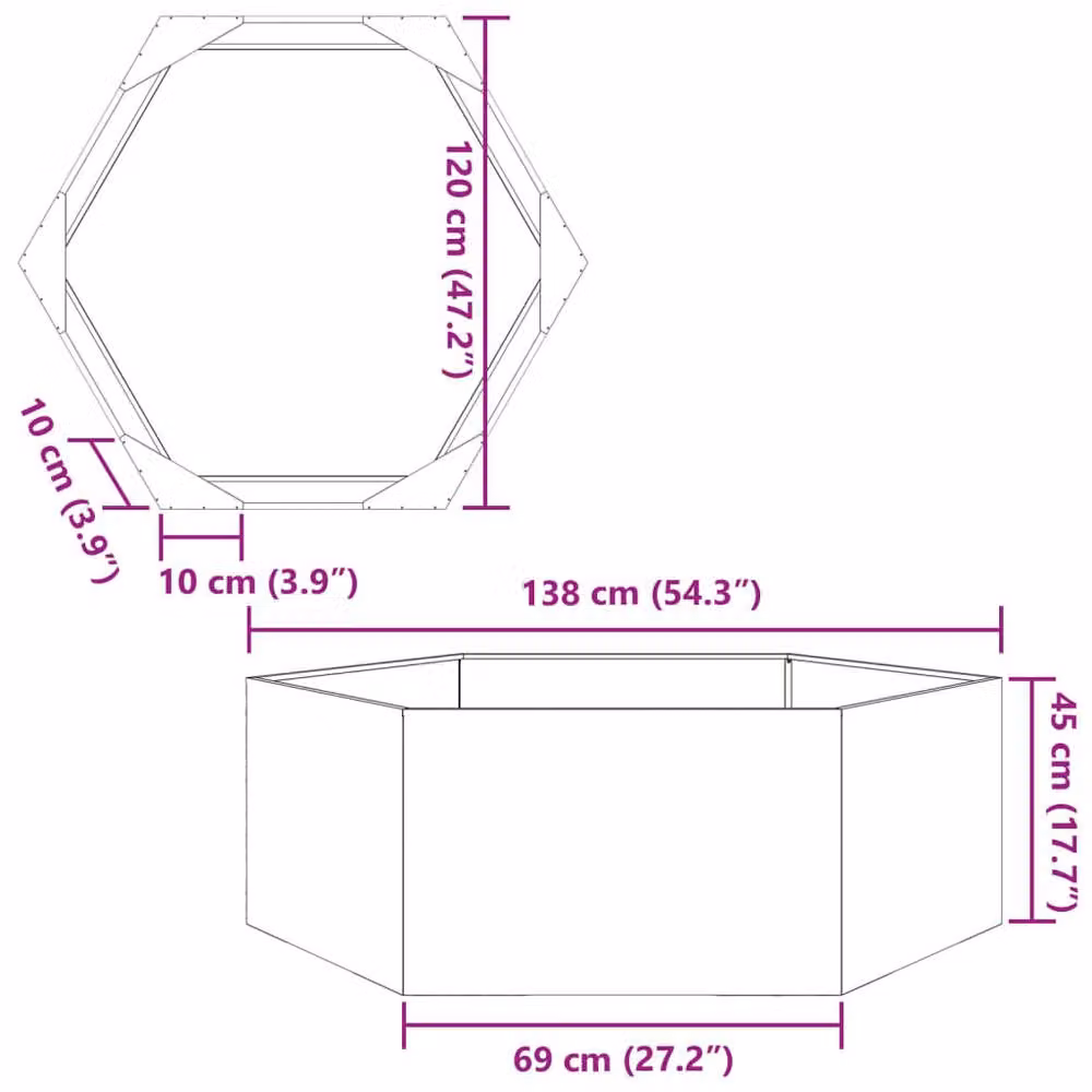 Berkfield Home Durable Hexagon Steel Garden Planter in Anthracite, W/D/H: 120 x 120 x 45 cm – 5