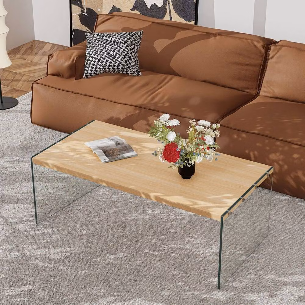 SPETLEK Minimalist Rectangular Wooden Coffee Table in Natural Sand – 3