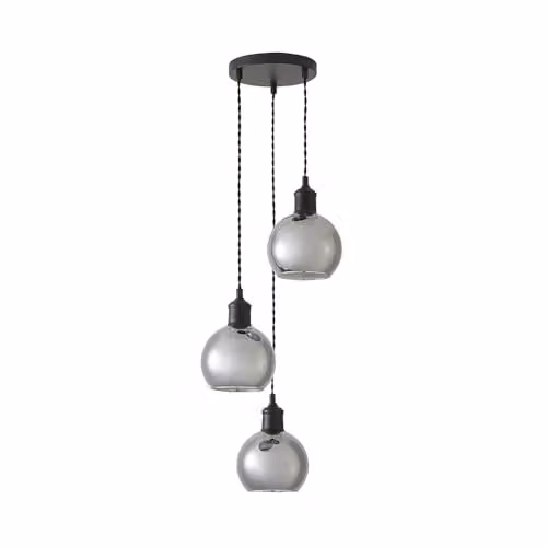 ValueLights Bellamy 3 Drop Grey Smoked Glass and Black Ceiling Pendant Light with Bulbs