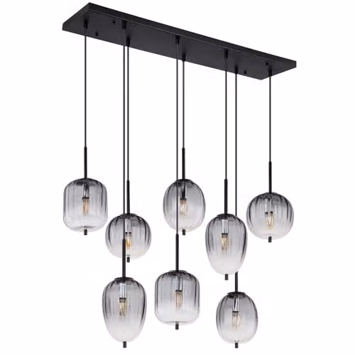 Globo Lighting Netlighting Attila Cluster Pendant Lamp in Black with Smoky Glass Spheres, 8x E14, H 120 x W 102.5 x D 32.5 cm – 1
