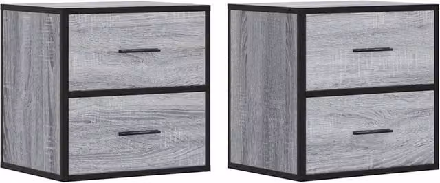 Berkfield Home Wall-mounted Bedside Cabinets, 2 Pack, Grey, W: 40 cm, D: 31 cm, H: 39.5 cm