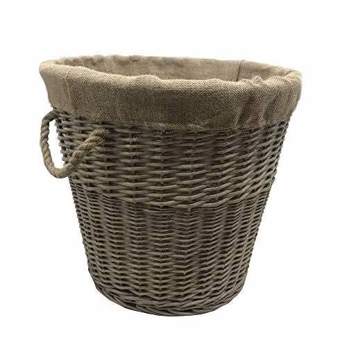 JVL Antiques Wash Brown Round Log Basket with Rope Handles and Canvas Lining, W: 37 cm, D: 50.3 cm, H: 52 cm – 1