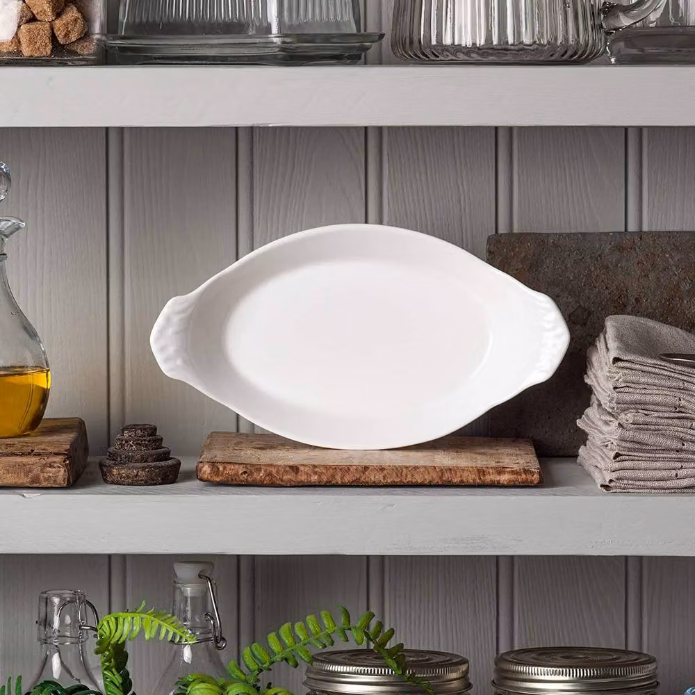 WM Bartleet & Sons White Porcelain Oval Traditional Gratin Dish with Handles, Diameter: 26 cm – 3